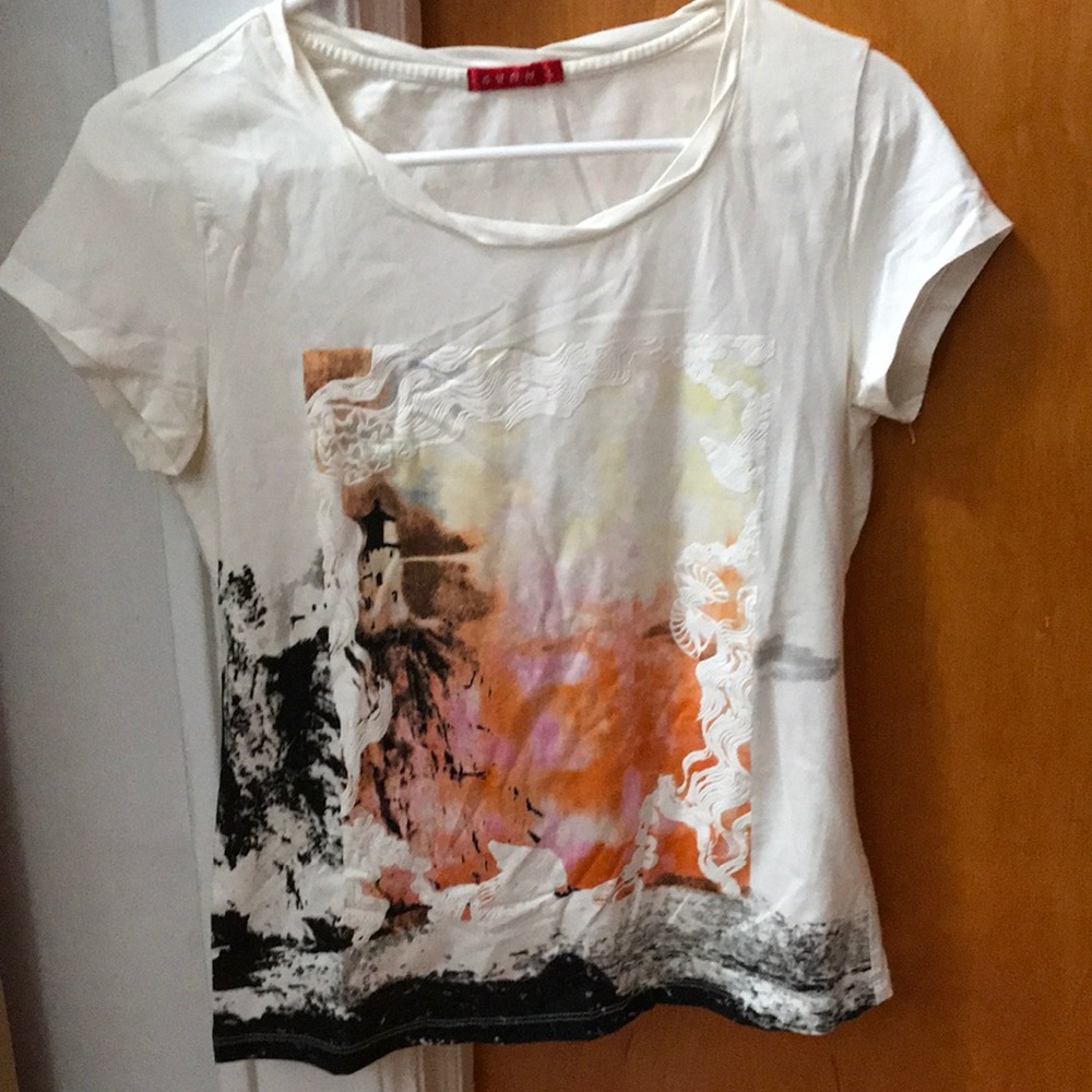 Watercolor Paint Graphic Top Short Sleeve Shirt Size L Juniors